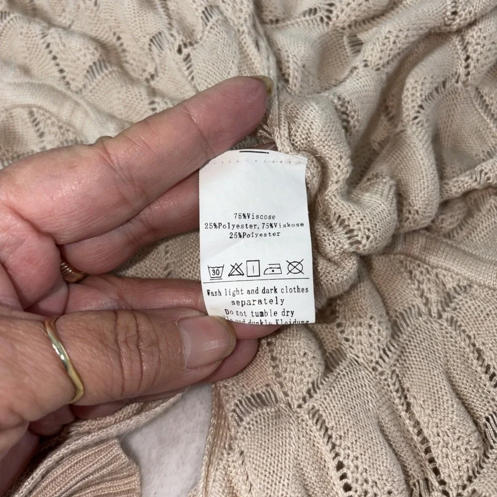 Grace Karin Open Front Cardigan XL Tan Diamond Weave Drawstring Waist Boho Layer